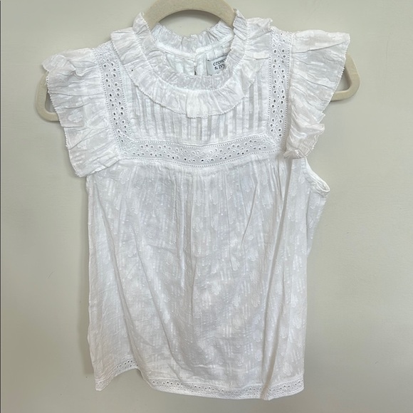 crown & ivy Tops - Crown & Ivy White Ruffled Smocked Blouse with Bib Collar